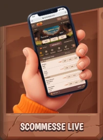 Mano con smartphone e schermata scommesse live