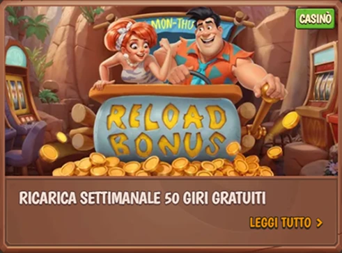 Ricarica settimanale casinò con 50 giri gratuiti e bonus cartoon