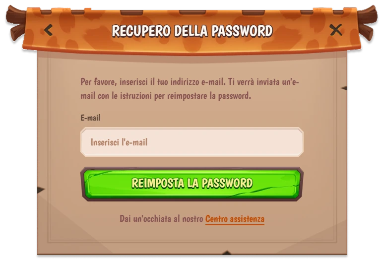 Recupero password Stonevegas con inserimento email