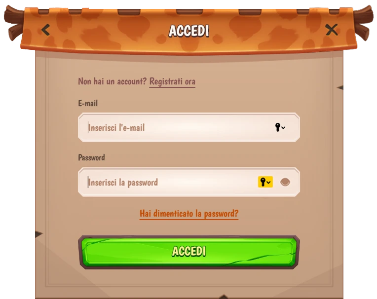 Modulo di accesso Stonevegas con email e password